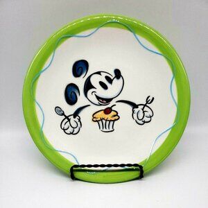 Vintage Disney Mickey Mouse "Cupcake" Green Rim Dessert Plate